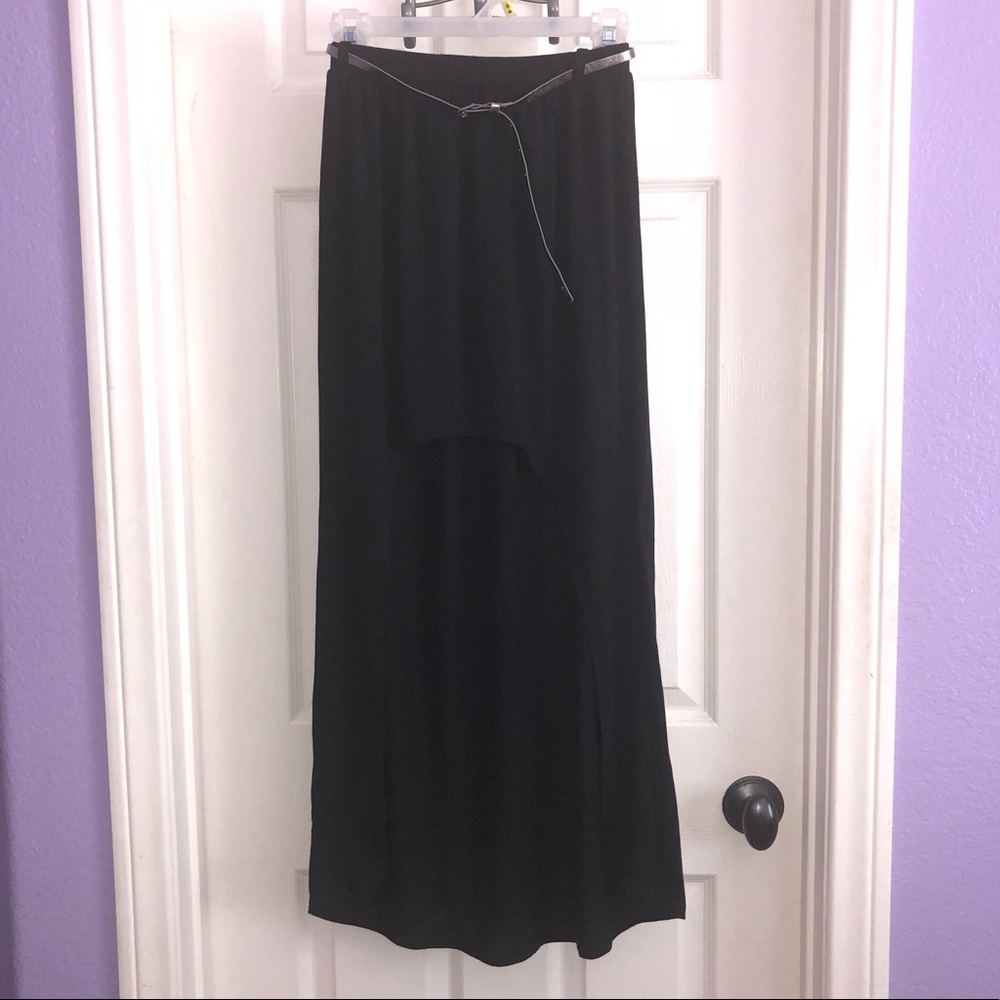 Black High Low Skirt with Belt